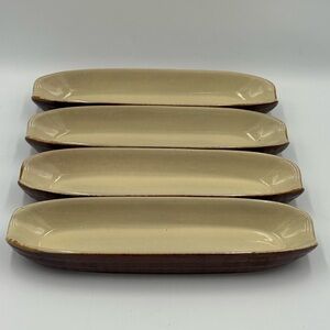 Vintage Brown Glazed Pottery Stoneware Corn on the Cob Dishes Set of 4